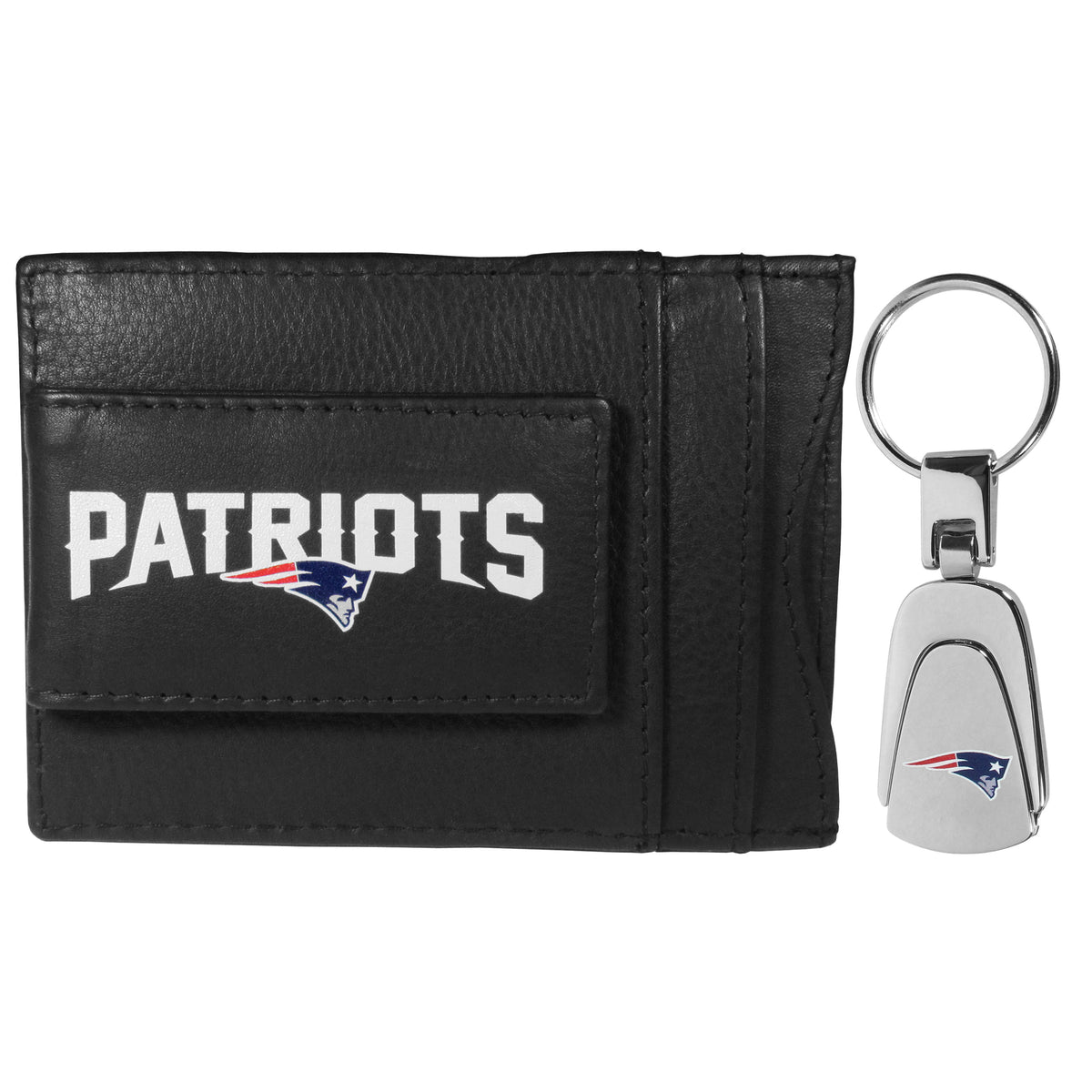 New England Patriots Leather Cash & Cardholder & Steel Key Chain