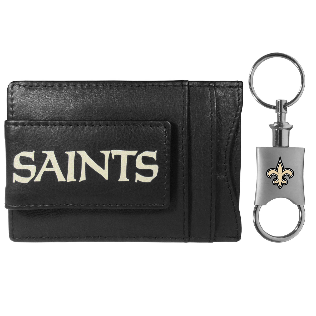 New Orleans Saints Leather Cash & Cardholder & Valet Key Chain