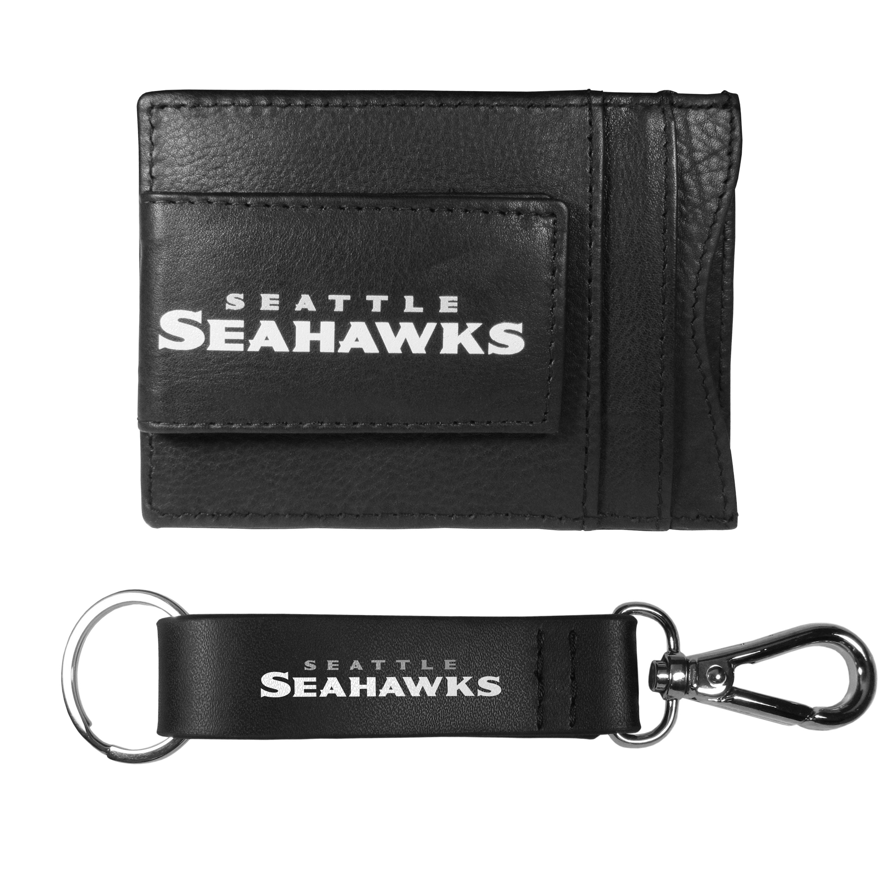 Seattle Seahawks Leather Cash & Cardholder & Strap Key Chain