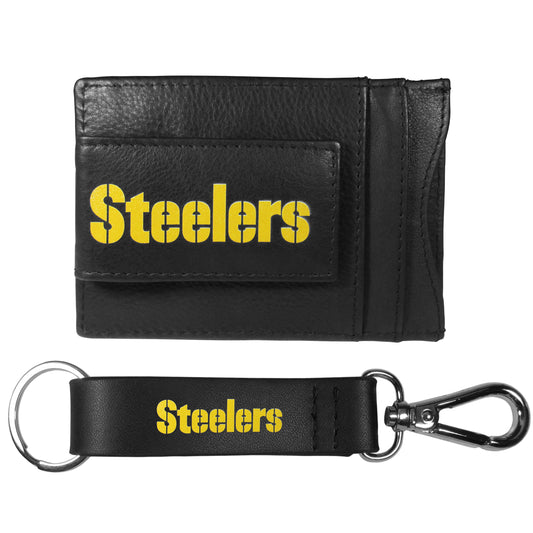 Pittsburgh Steelers Leather Cash & Cardholder & Strap Key Chain - Pittsburgh Steelers