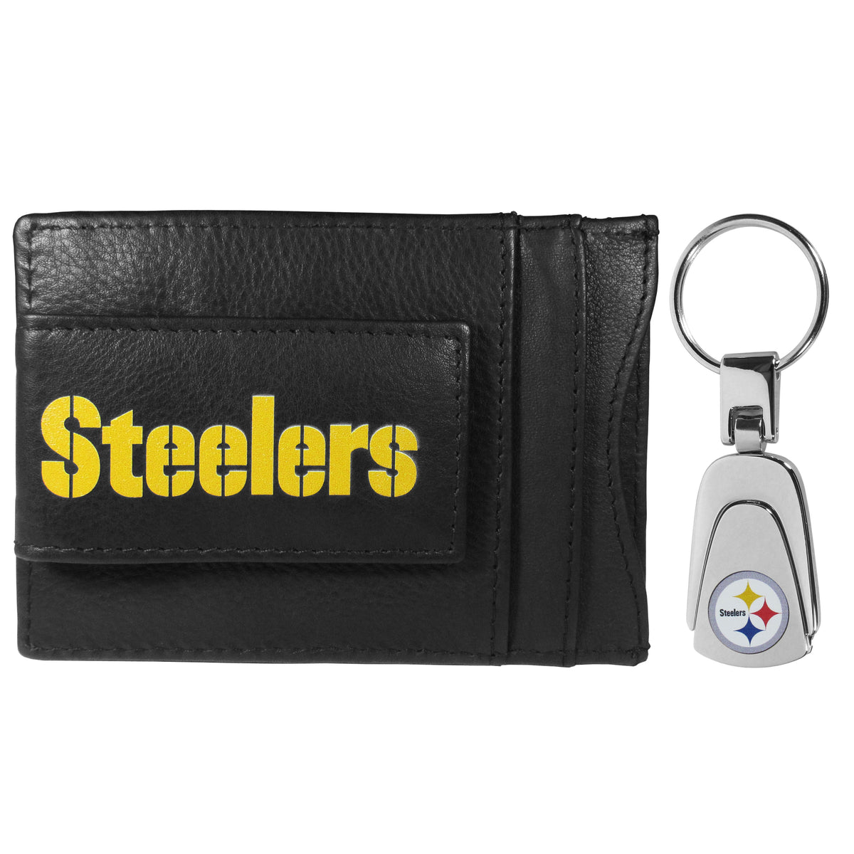 Pittsburgh Steelers Leather Cash & Cardholder & Steel Key Chain