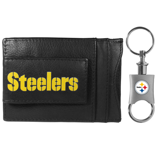 Pittsburgh Steelers Leather Cash & Cardholder & Valet Key Chain - Pittsburgh Steelers