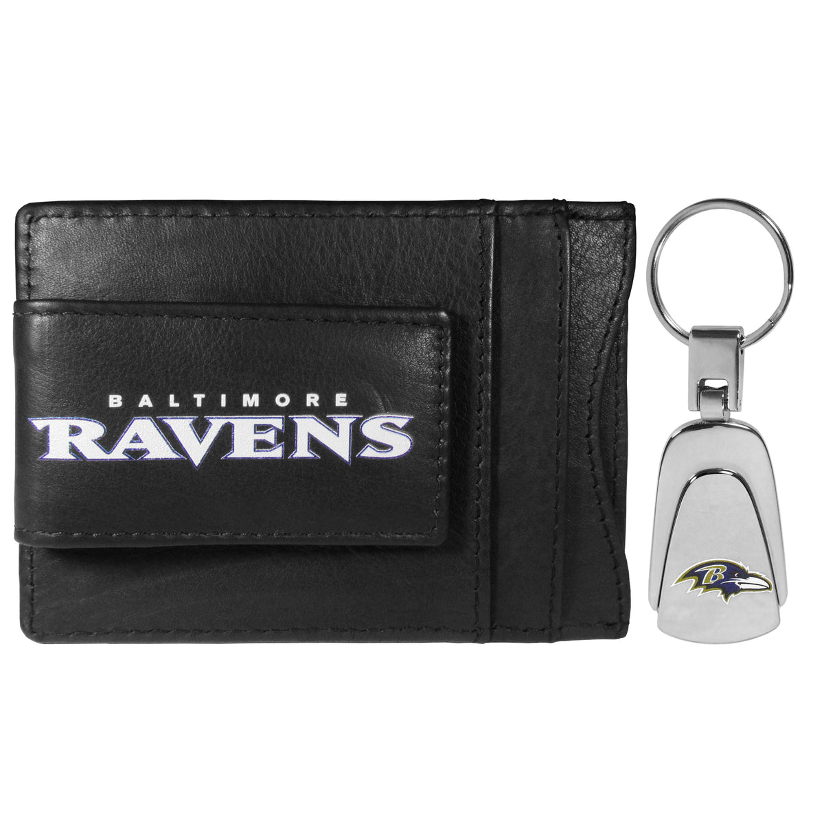 Baltimore Ravens Leather Cash & Cardholder & Steel Key Chain