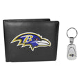 Baltimore Ravens Leather Bi-fold Wallet & Steel Key Chain
