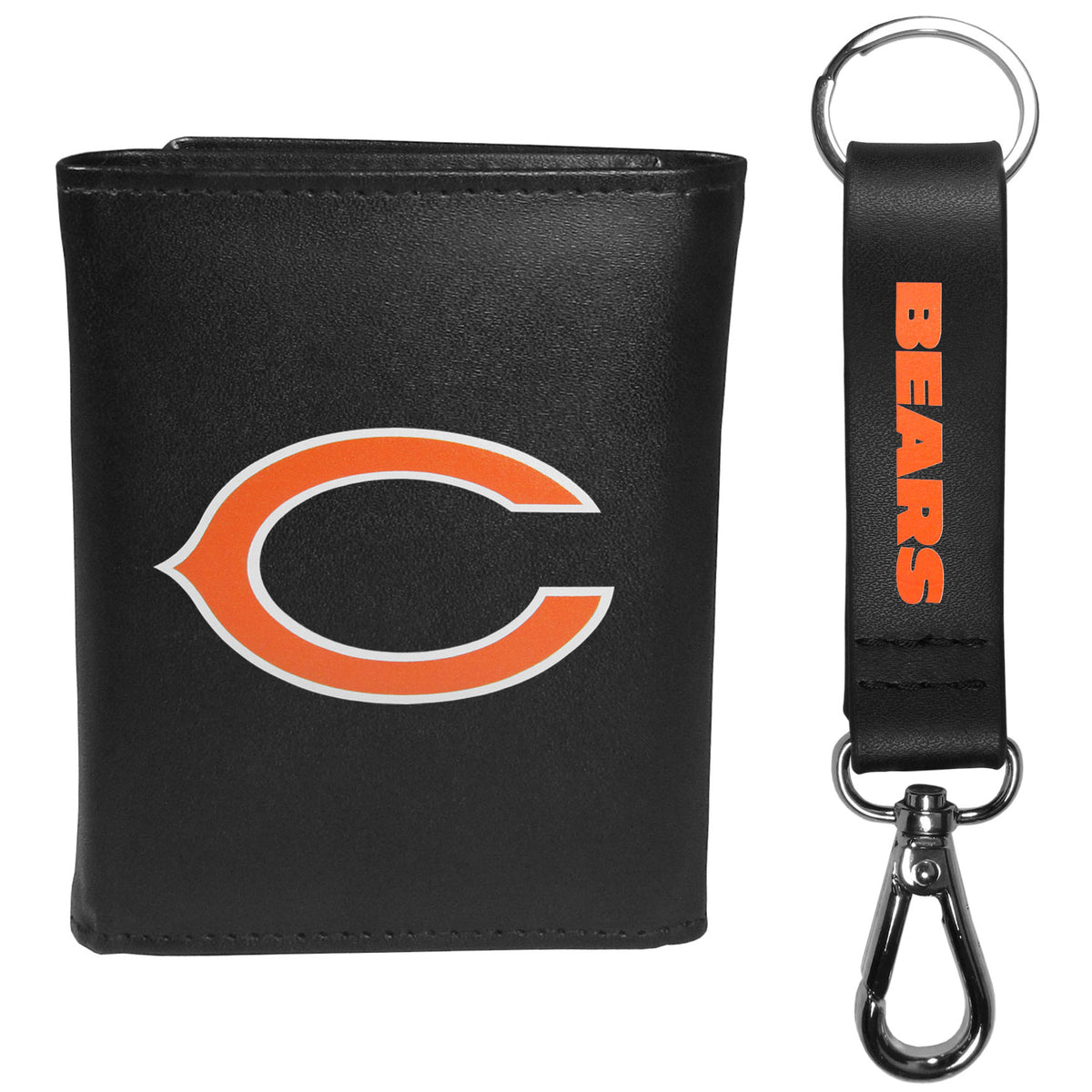 Chicago Bears Leather Tri-fold Wallet & Strap Key Chain