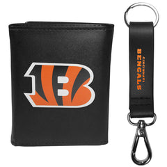 Cincinnati Bengals Leather Tri-fold Wallet & Strap Key Chain