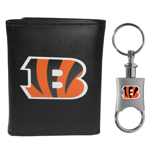 Cincinnati Bengals Leather Tri-fold Wallet & Valet Key Chain