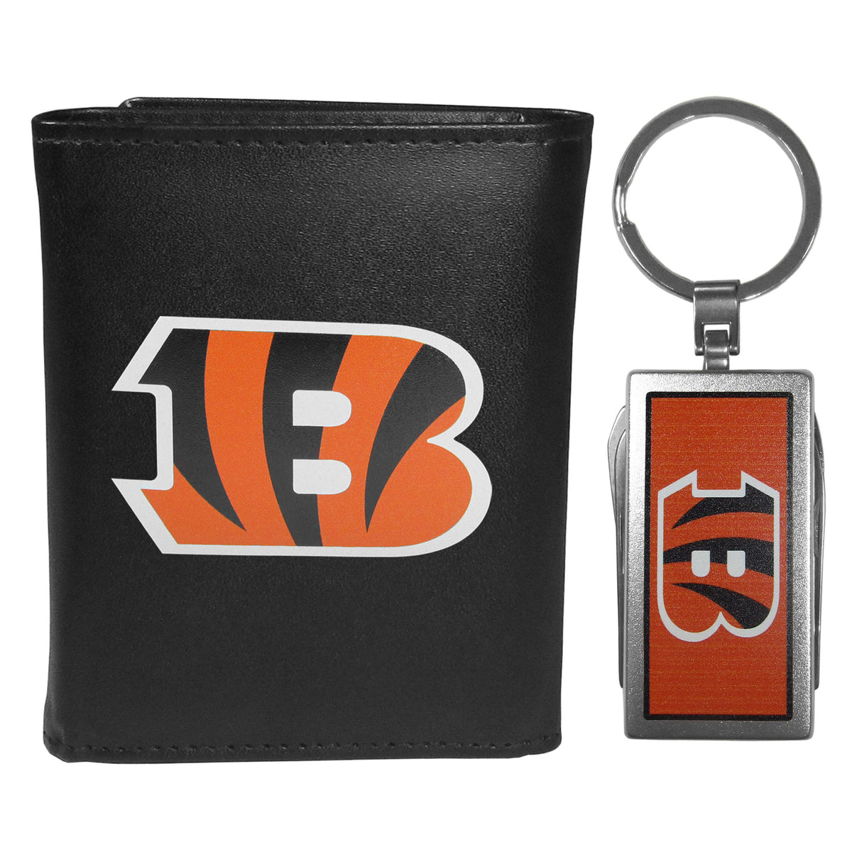 Cincinnati Bengals Leather Tri-fold Wallet & Multitool Key Chain Black