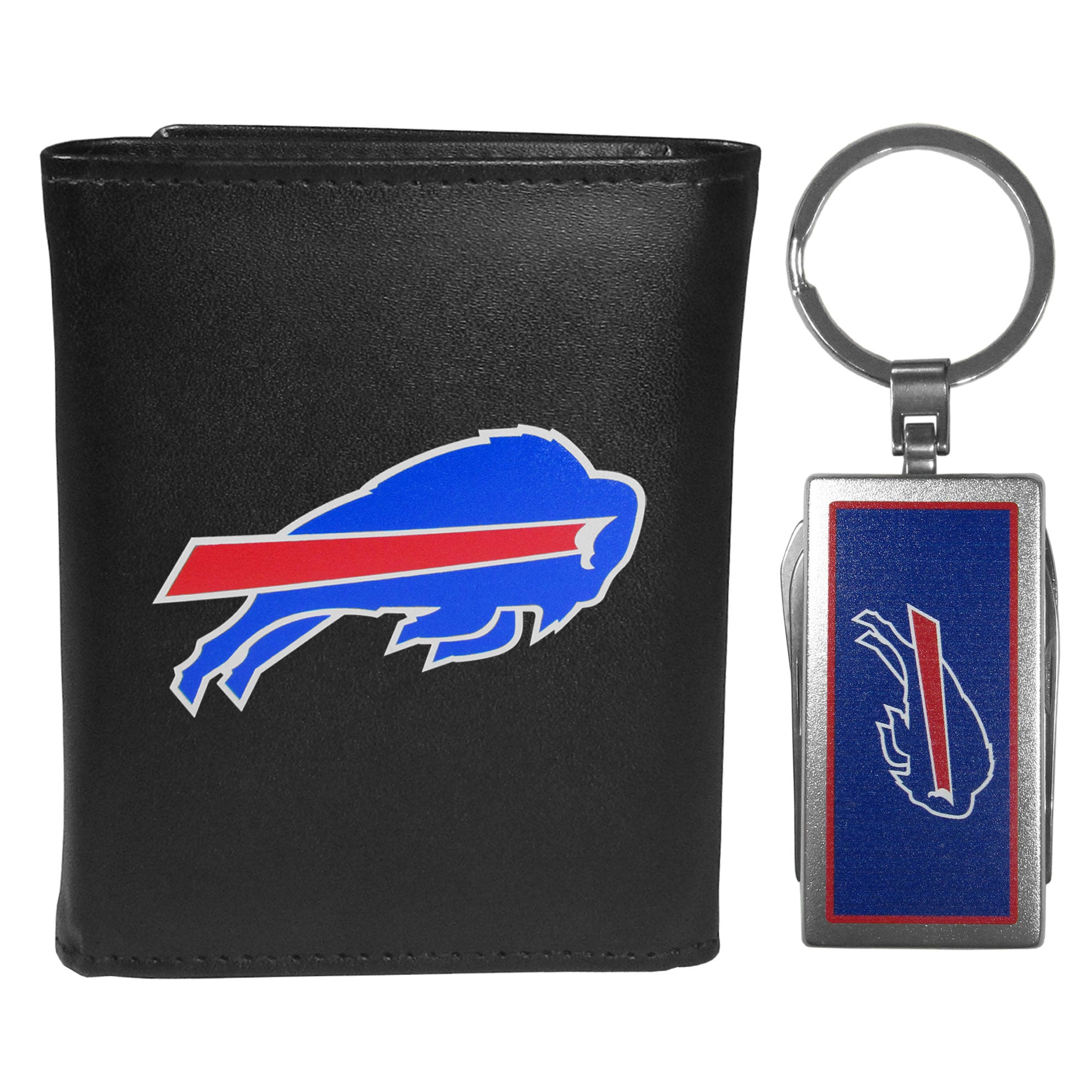 Buffalo Bills Leather Tri-fold Wallet & Multitool Key Chain Black