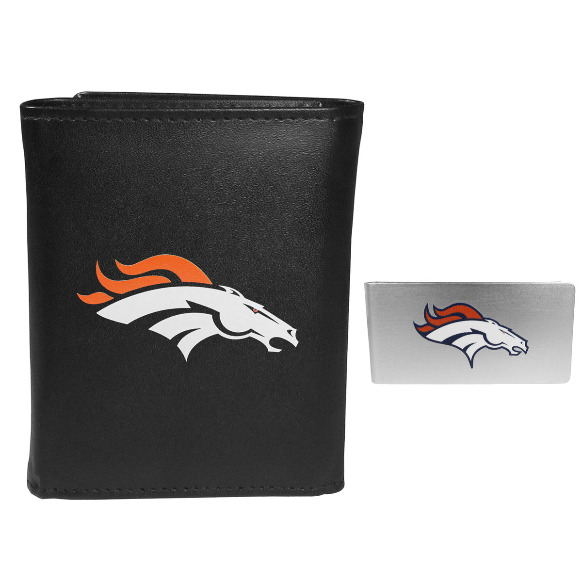 Denver Broncos Leather Tri-fold Wallet & Money Clip