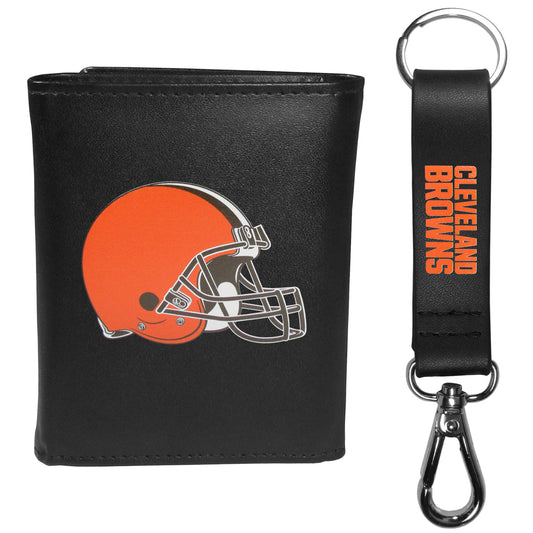 Cleveland Browns Leather Tri-fold Wallet & Strap Key Chain