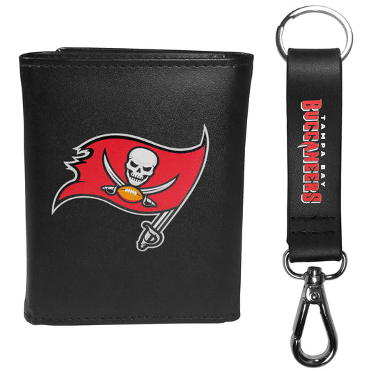 Tampa Bay Buccaneers Leather Tri-fold Wallet & Strap Key Chain