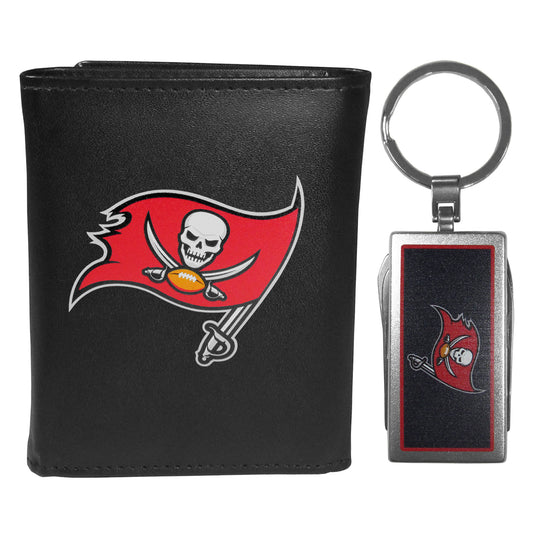 Tampa Bay Buccaneers Leather Tri-fold Wallet & Multitool Key Chain Black