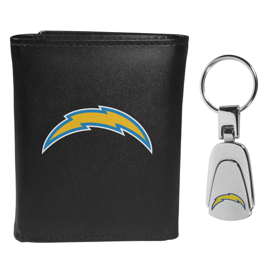 Los Angeles Chargers Leather Tri-fold Wallet & Steel Key Chain