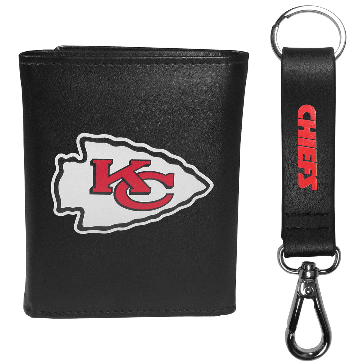 Kansas City Chiefs Leather Tri-fold Wallet & Strap Key Chain