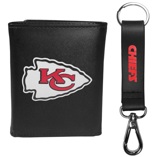 Kansas City Chiefs Leather Tri-fold Wallet & Strap Key Chain