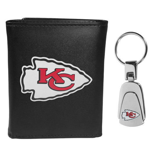 Kansas City Chiefs Leather Tri-fold Wallet & Steel Key Chain