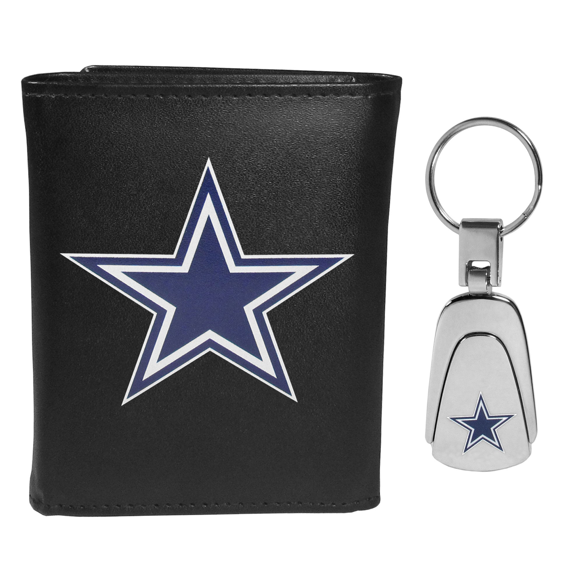 Dallas Cowboys Leather Tri-fold Wallet & Steel Key Chain