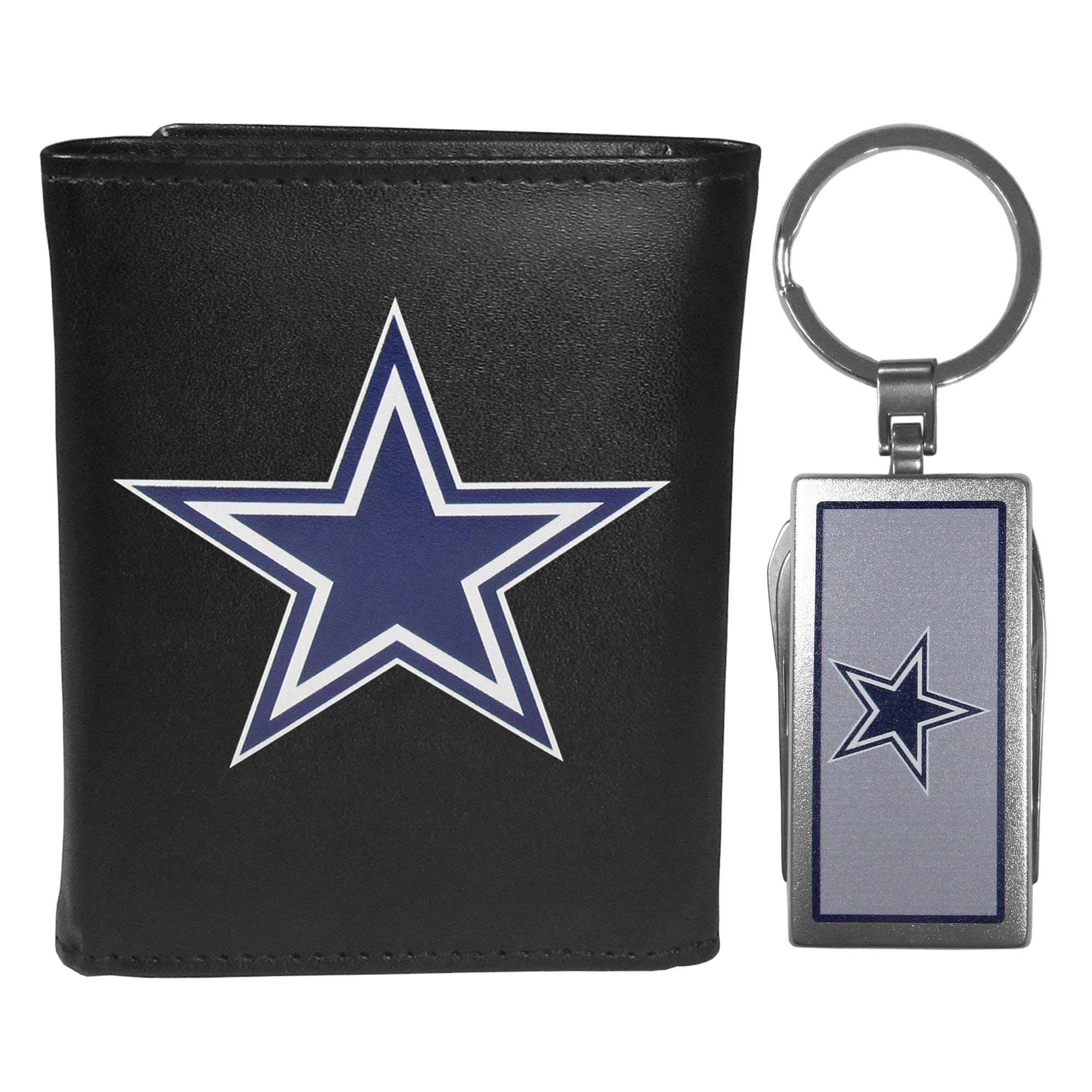 Dallas Cowboys Leather Tri-fold Wallet & Multitool Key Chain Black