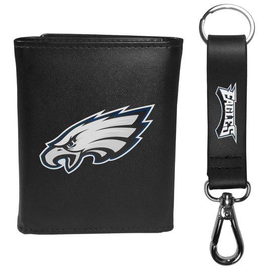 Philadelphia Eagles Leather Tri-fold Wallet & Strap Key Chain