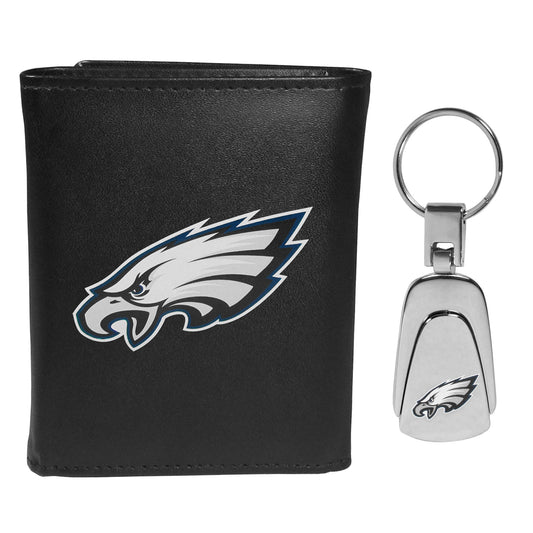 Philadelphia Eagles Leather Tri-fold Wallet & Steel Key Chain