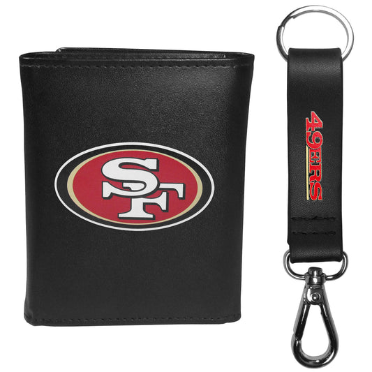 San Francisco 49ers Leather Tri-fold Wallet & Strap Key Chain - San Francisco 49ers