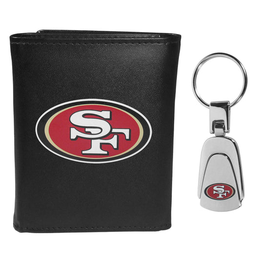 San Francisco 49ers Leather Tri-fold Wallet & Steel Key Chain - San Francisco 49ers