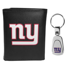 New York Giants Leather Tri-fold Wallet & Steel Key Chain