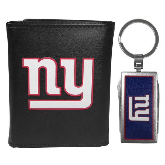 New York Giants Leather Tri-fold Wallet & Multitool Key Chain Black