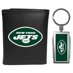 New York Jets Leather Tri-fold Wallet & Multitool Key Chain Black