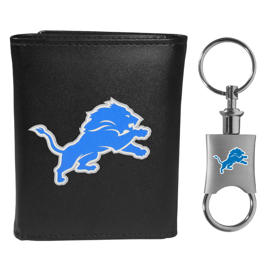 Detroit Lions Leather Tri-fold Wallet & Valet Key Chain