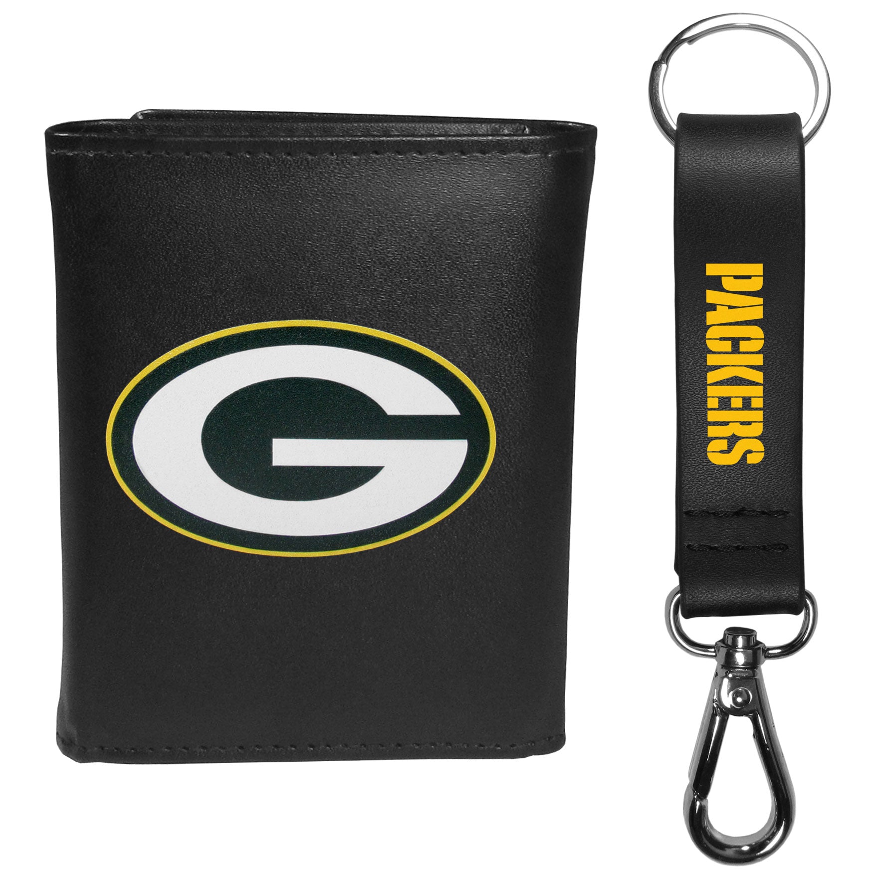 Green Bay Packers Leather Tri-fold Wallet & Strap Key Chain