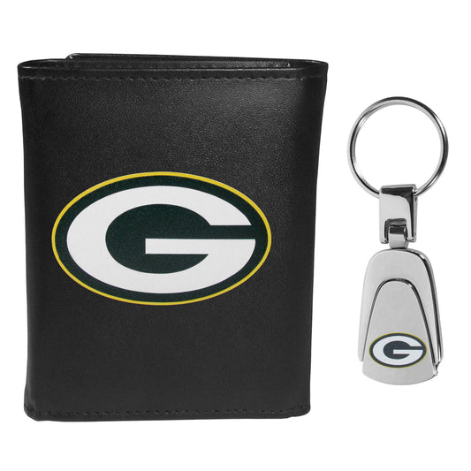 Green Bay Packers Leather Tri-fold Wallet & Steel Key Chain