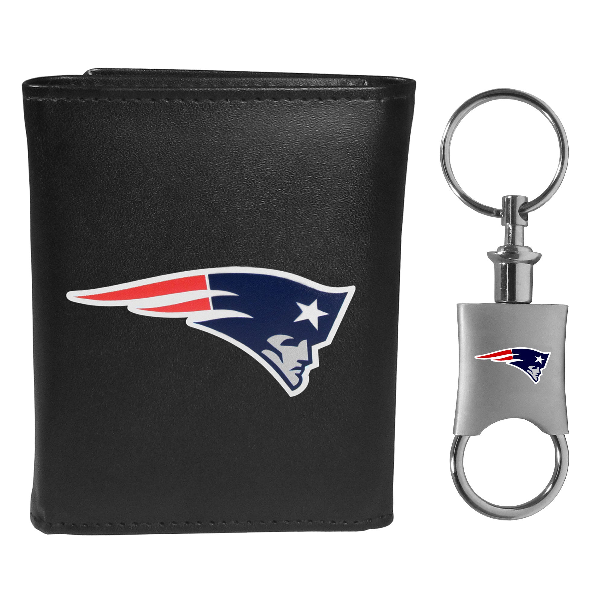 New England Patriots Leather Tri-fold Wallet & Valet Key Chain