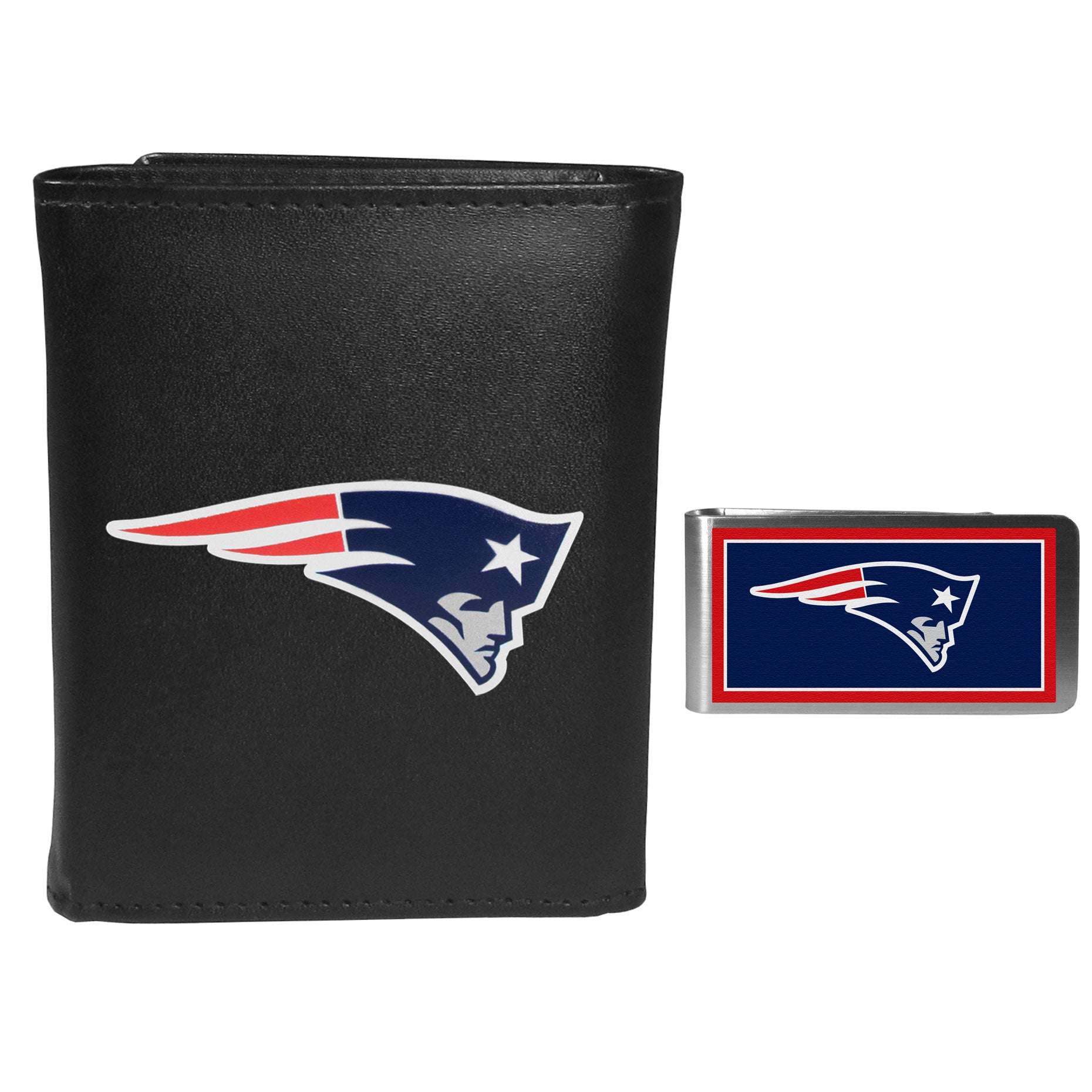 New England Patriots Leather Tri-fold Wallet & Color Money Clip