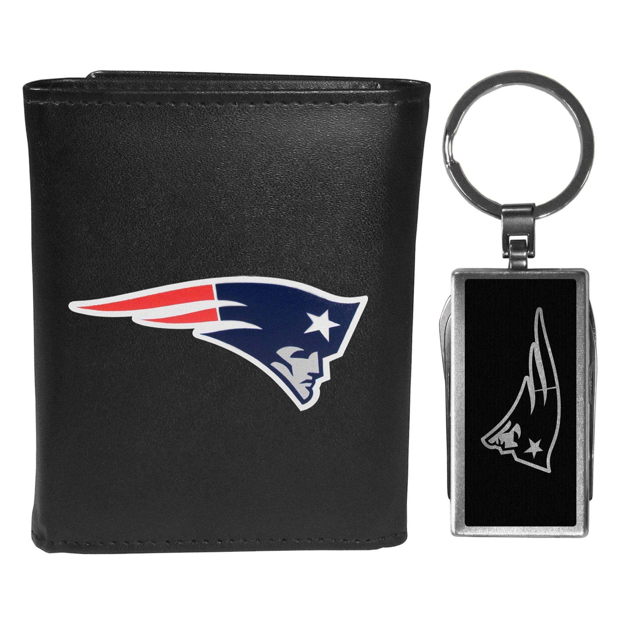 New England Patriots Leather Tri-fold Wallet & Multitool Key Chain