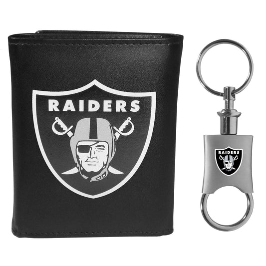 Las Vegas Raiders Leather Tri-fold Wallet & Valet Key Chain - Las Vegas Raiders