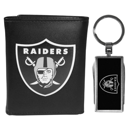 Las Vegas Raiders Leather Tri-fold Wallet & Multitool Key Chain