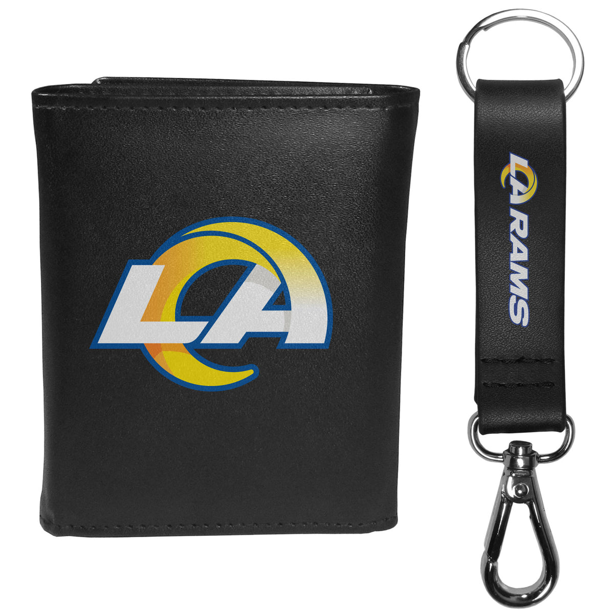 Los Angeles Rams Leather Tri-fold Wallet & Strap Key Chain