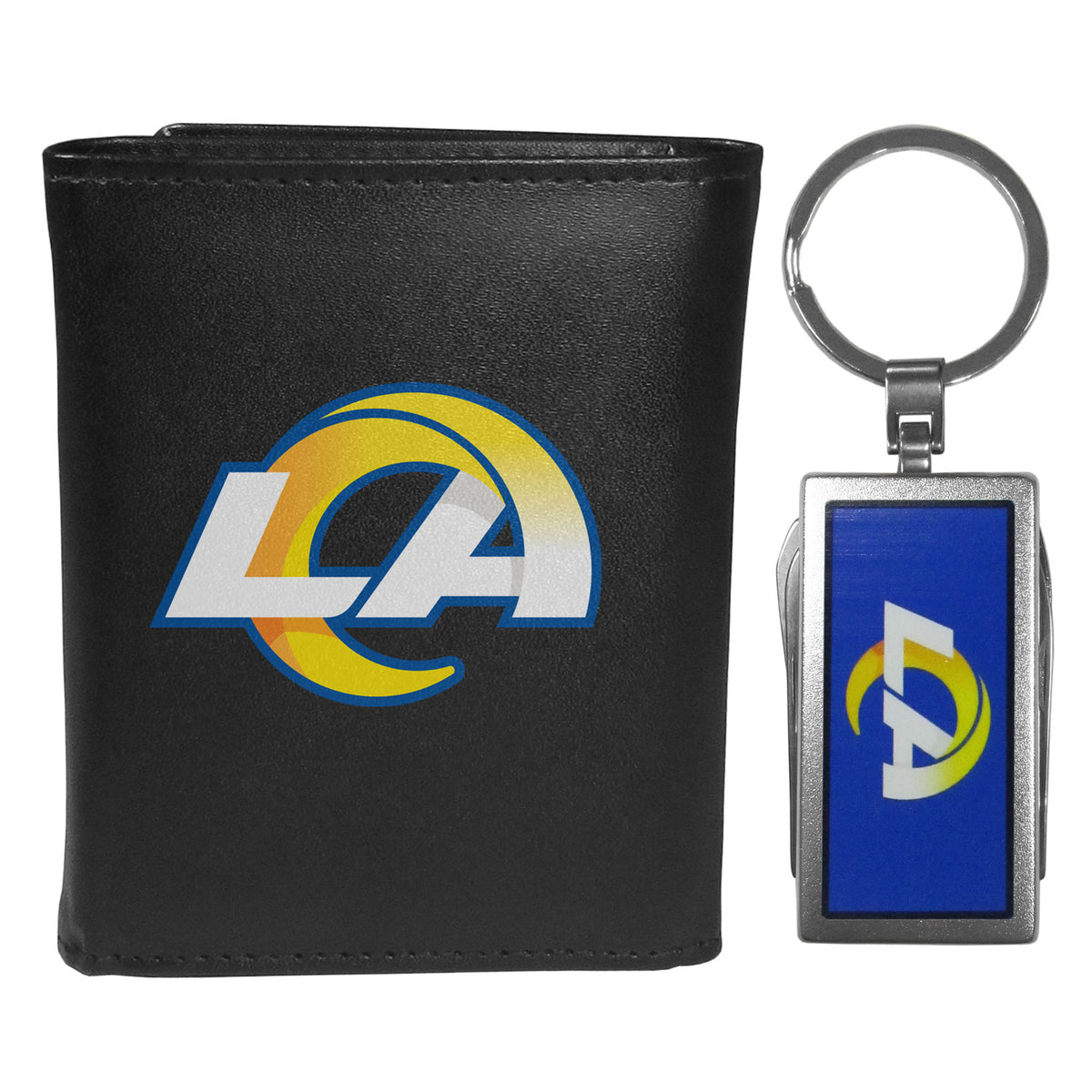 Los Angeles Rams Leather Tri-fold Wallet & Multitool Key Chain Black