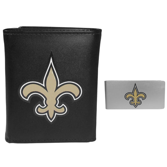 New Orleans Saints Leather Tri-fold Wallet & Money Clip