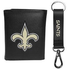 New Orleans Saints Leather Tri-fold Wallet & Strap Key Chain