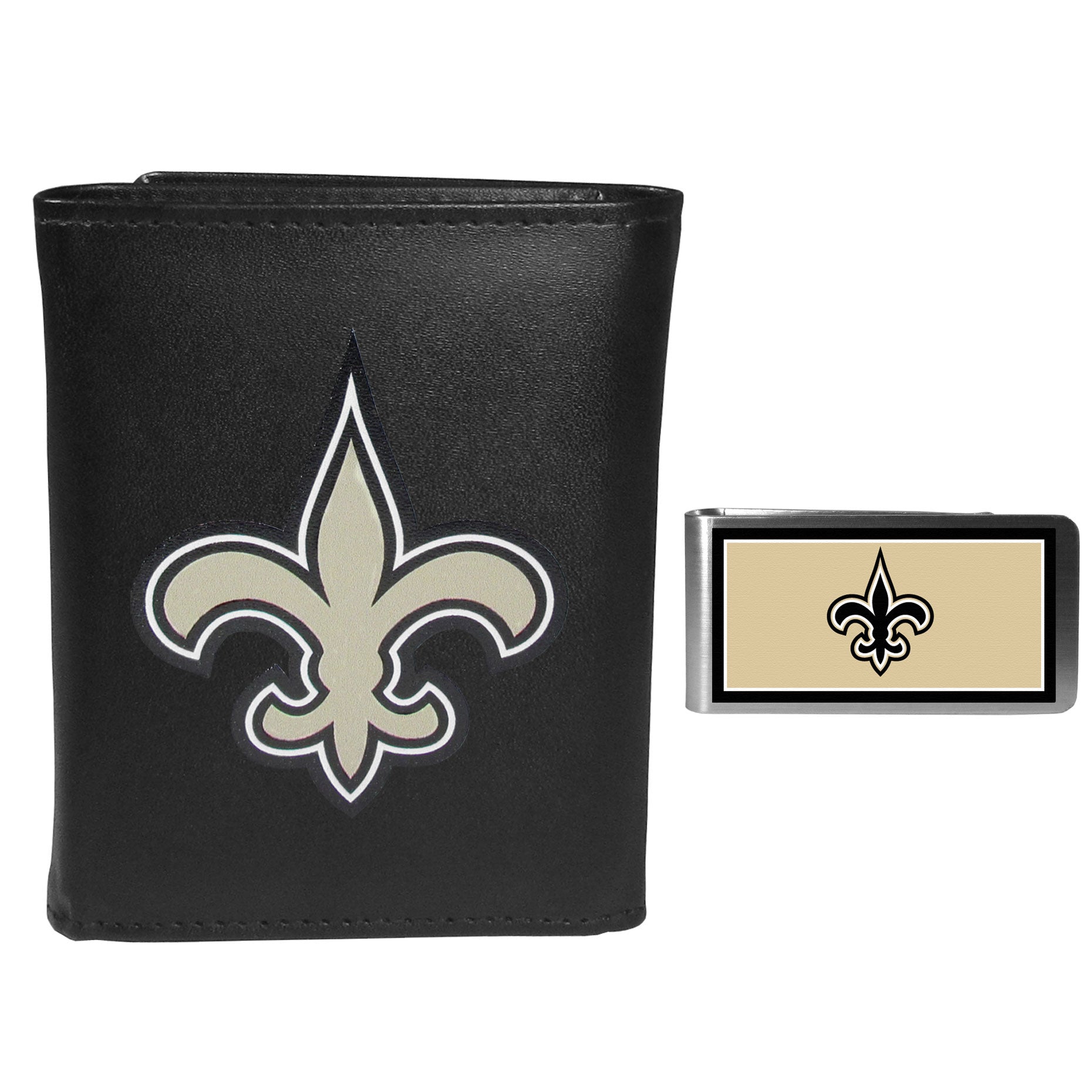 New Orleans Saints Leather Tri-fold Wallet & Color Money Clip