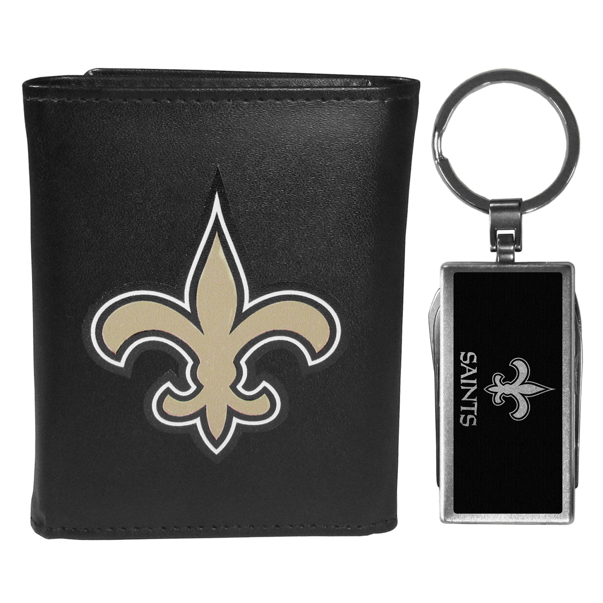 New Orleans Saints Leather Tri-fold Wallet & Multitool Key Chain