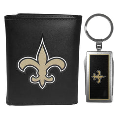 New Orleans Saints Leather Tri-fold Wallet & Multitool Key Chain Black