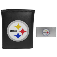 Pittsburgh Steelers Leather Tri-fold Wallet & Money Clip - Pittsburgh Steelers