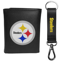 Pittsburgh Steelers Leather Tri-fold Wallet & Strap Key Chain