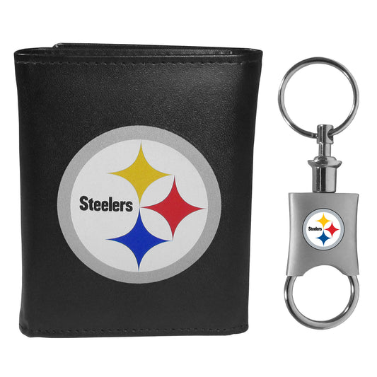 Pittsburgh Steelers Leather Tri-fold Wallet & Valet Key Chain