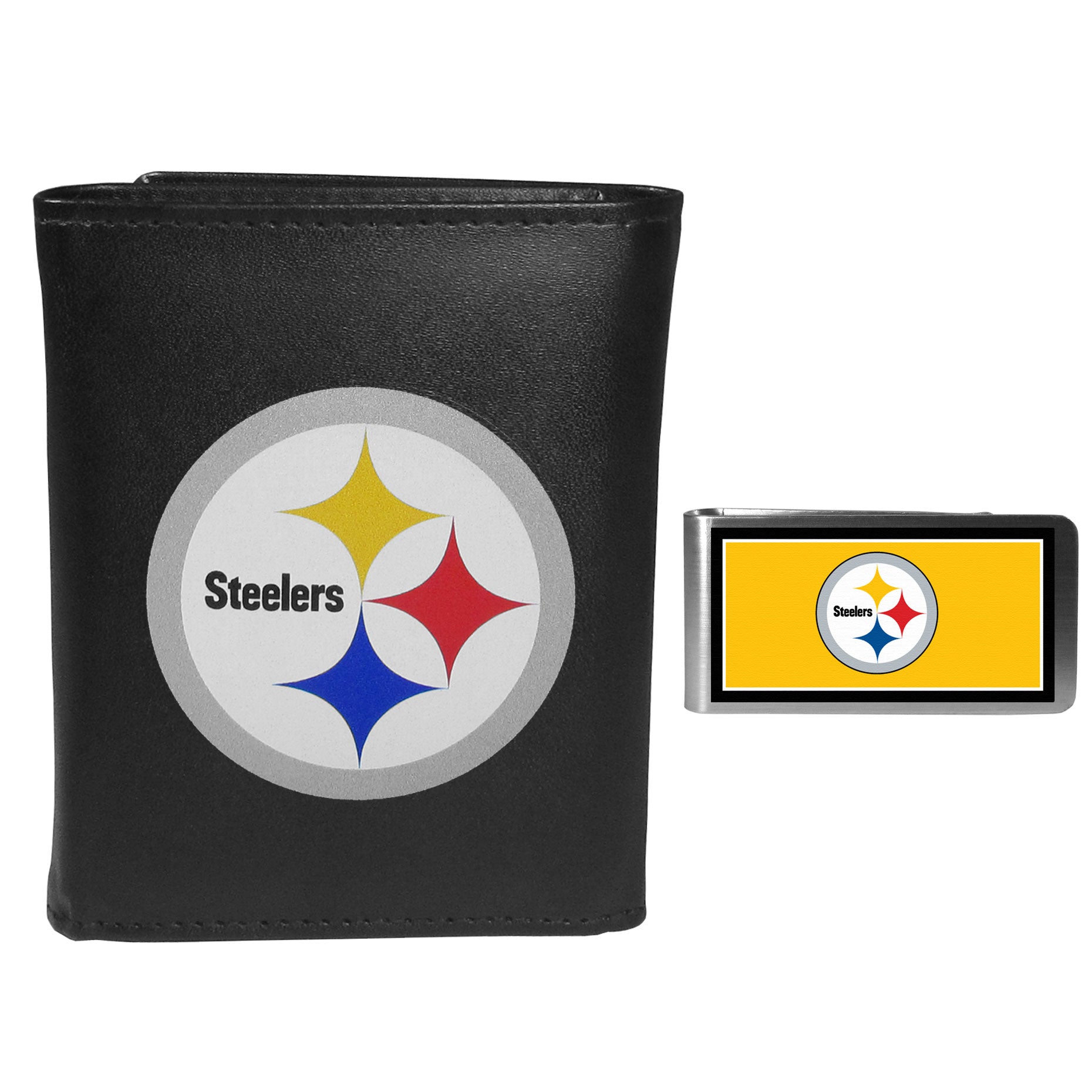 Pittsburgh Steelers Leather Tri-fold Wallet & Color Money Clip - Pittsburgh Steelers