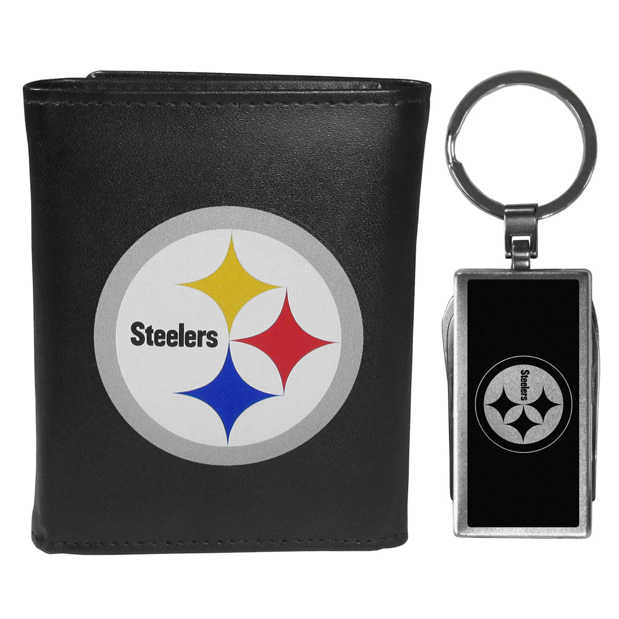 Pittsburgh Steelers Leather Tri-fold Wallet & Multitool Key Chain - Pittsburgh Steelers